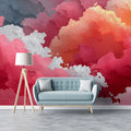 Abstract Cloud Mural Wallpaper — Painted Pink and Orange Gradient Mural Wallpaper - room preview 02