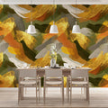 Abstract Brushstroke Mural Wallpaper — Gold and Olive Art Mural Wallpaper - room preview 02