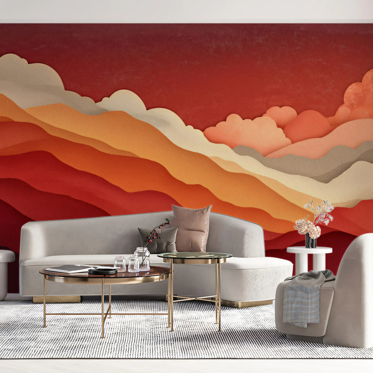 Abstract Mountain Horizon Mural Wallpaper — Mid-Century Retro Style Mural Wallpaper - room preview 02