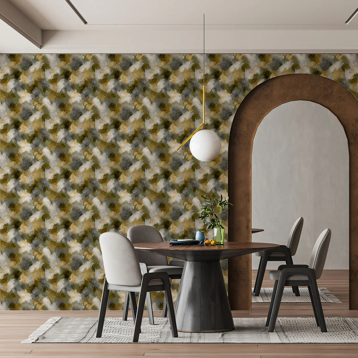 Abstract Herringbone Mural Wallpaper — Earthy Ochre and Charcoal Mural Wallpaper - room preview 02
