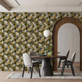 Abstract Herringbone Mural Wallpaper — Earthy Ochre and Charcoal Mural Wallpaper - room preview 02
