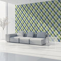 Diagonal Plaid Mural Wallpaper in Refreshing Blue and Green Mural Wallpaper - room preview 02