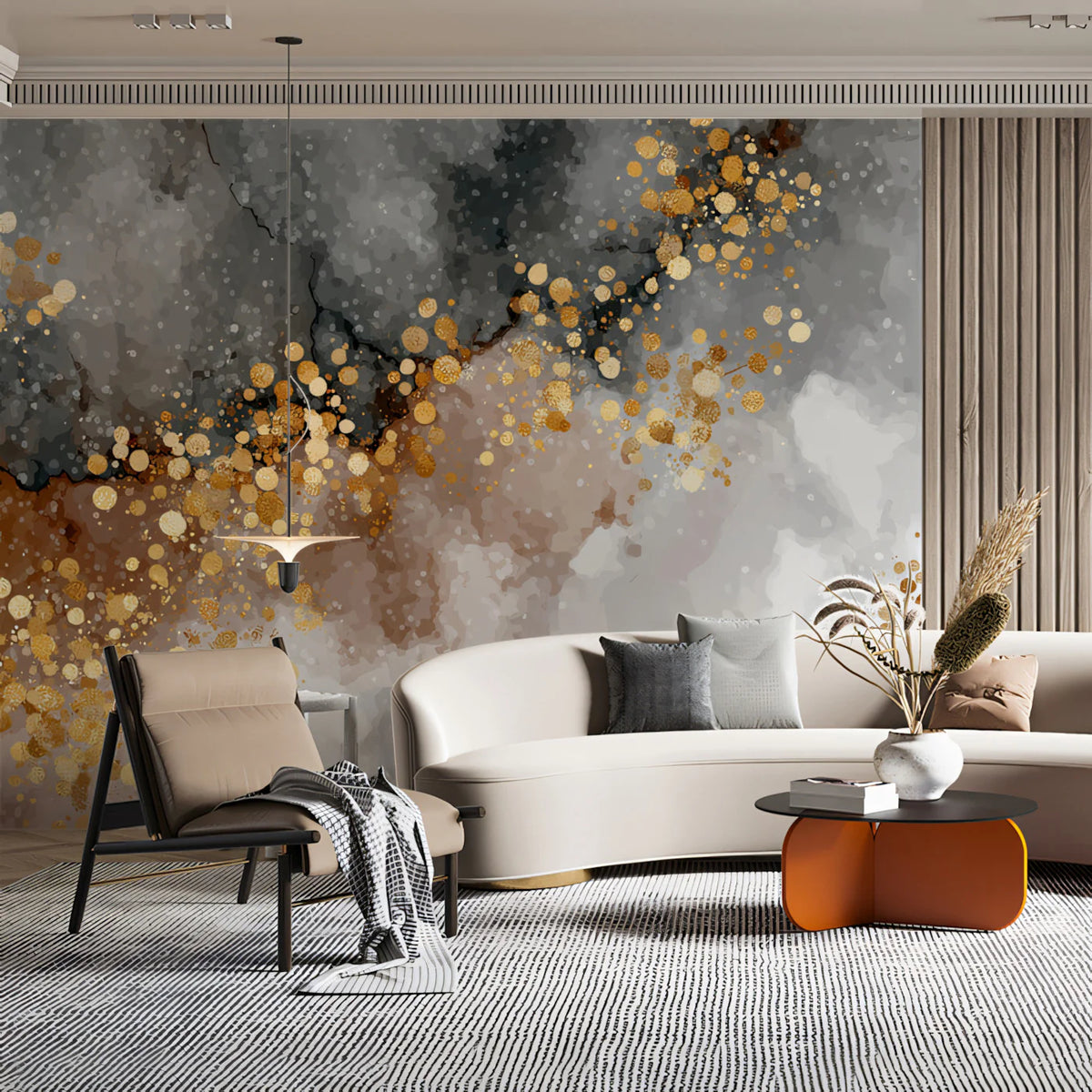 Abstract Gold Dust Marble Mural Wallpaper — Modern Glamour Mural Wallpaper - room preview 02