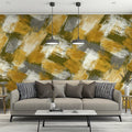 Woven Brushstroke Mural Wallpaper in Ochre and Olive Mural Wallpaper - room preview 02