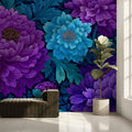 Vibrant Peony Botanical Mural Wallpaper — Deep Jewel Tones Mural Wallpaper - room preview 02