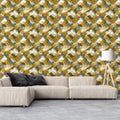 Textured Ochre and Olive Geometric Mural Wallpaper - room preview 02