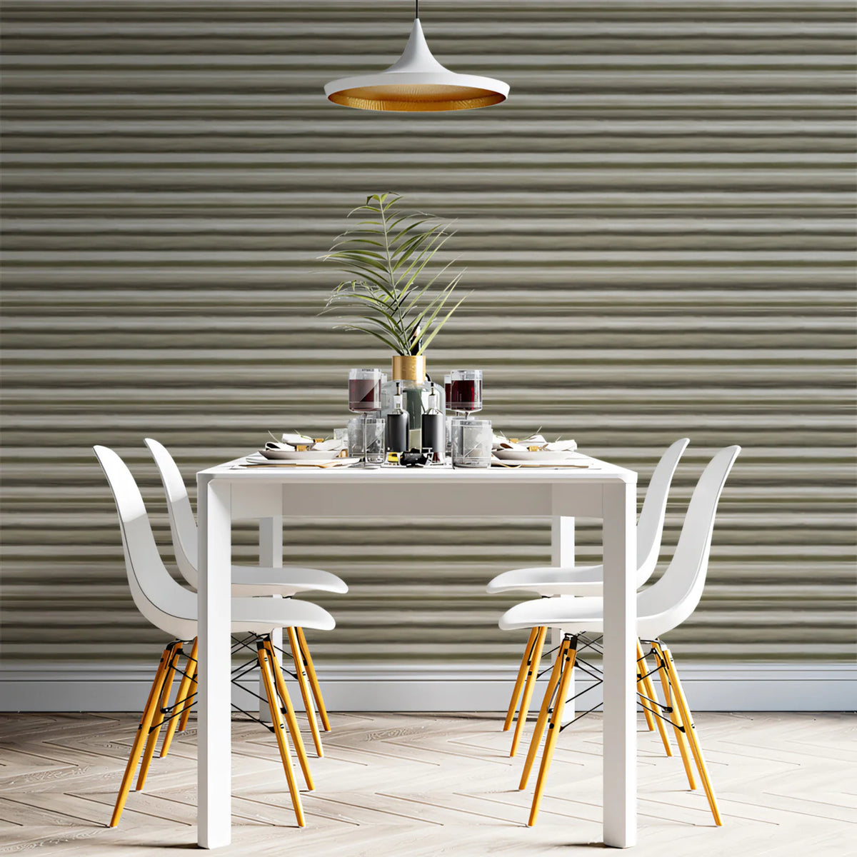 Horizontal Linear Stripe Mural Wallpaper — Minimalist Texture Mural Wallpaper - room preview 02