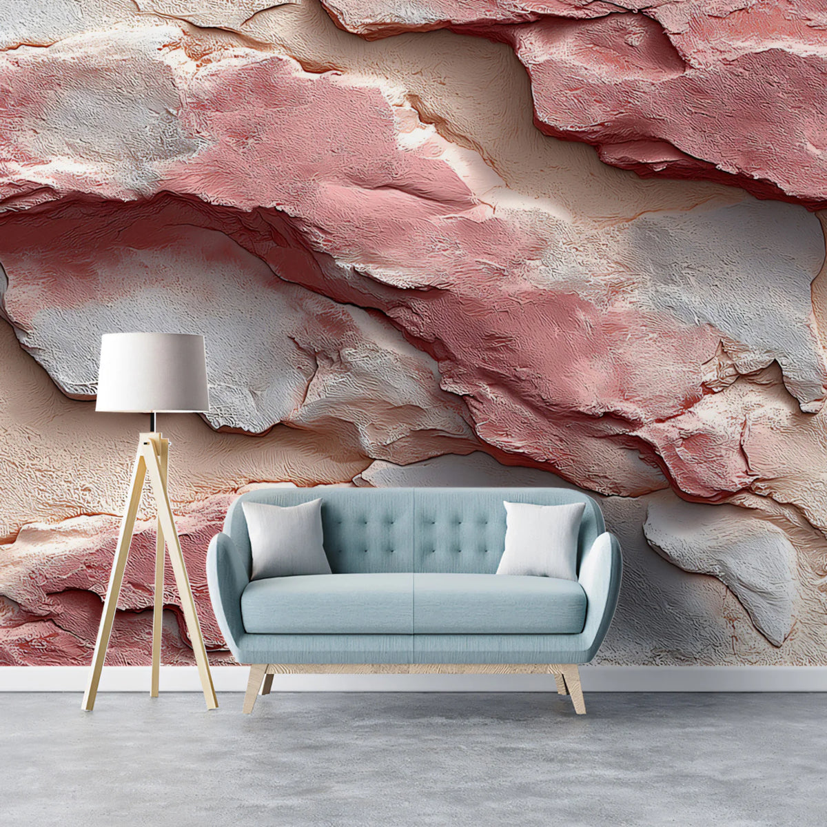 Layered Pink Stone Mural Wallpaper — Abstract Wabi-Sabi Design Mural Wallpaper - room preview 02