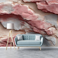 Layered Pink Stone Mural Wallpaper — Abstract Wabi-Sabi Design Mural Wallpaper - room preview 02