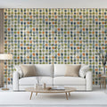 Abstract Cross-Hatch Mural Wallpaper — Hand-Painted Textile Motif Mural Wallpaper - room preview 02
