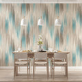 Abstract Ikat Stripe Mural Wallpaper — Soft Teal and Taupe Design Mural Wallpaper - room preview 02