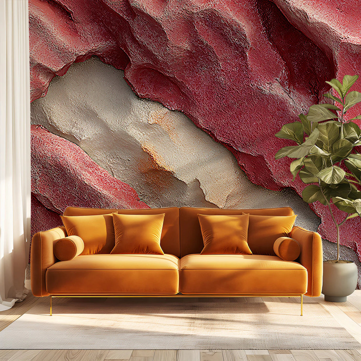Sculptural Rose Stone Mural Wallpaper — Abstract Geological Relief Mural Wallpaper - room preview 02