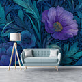 Art Nouveau Floral Mural Wallpaper — Deep Indigo and Violet Garden Mural Wallpaper - room preview 02