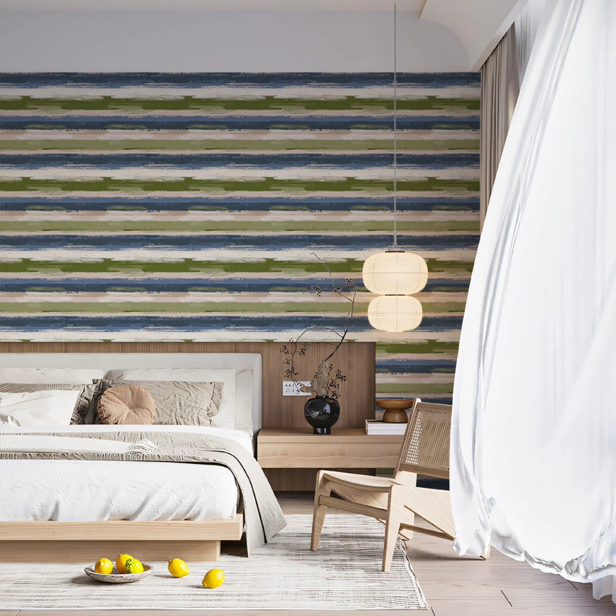 Horizontal Painterly Stripe Mural Wallpaper — Artistic Texture Mural Wallpaper - room preview 02