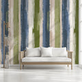 Painterly Vertical Stripe Mural Wallpaper in Olive and Blue Mural Wallpaper - room preview 02