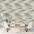 Abstract Ikat Mural Wallpaper — Soft Teal and Taupe Texture Mural Wallpaper - room preview 02