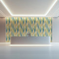 Modern Ikat Mural Wallpaper Abstract Blue and Green Texture Mural Wallpaper - room preview 02