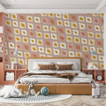 Modern Diamond Mural Wallpaper Playful Hand-Painted Texture Mural Wallpaper - room preview 02