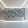 Abstract Botanical Mural Wallpaper — Blue and Sage Leaf Pattern Mural Wallpaper - room preview 02