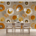 Abstract Painted Circle Mural Wallpaper — Ochre and Warm Taupe Mural Wallpaper - room preview 02