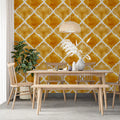 Watercolor Quatrefoil Mural Wallpaper — Warm Gold Geometric Mural Wallpaper - room preview 02