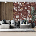 Modern Folk Abstract Mural Wallpaper — Earthy Tribal Print Mural Wallpaper - room preview 02
