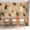 Abstract Botanical Mural Wallpaper — Ochre and Green Brushstrokes Mural Wallpaper - room preview 02