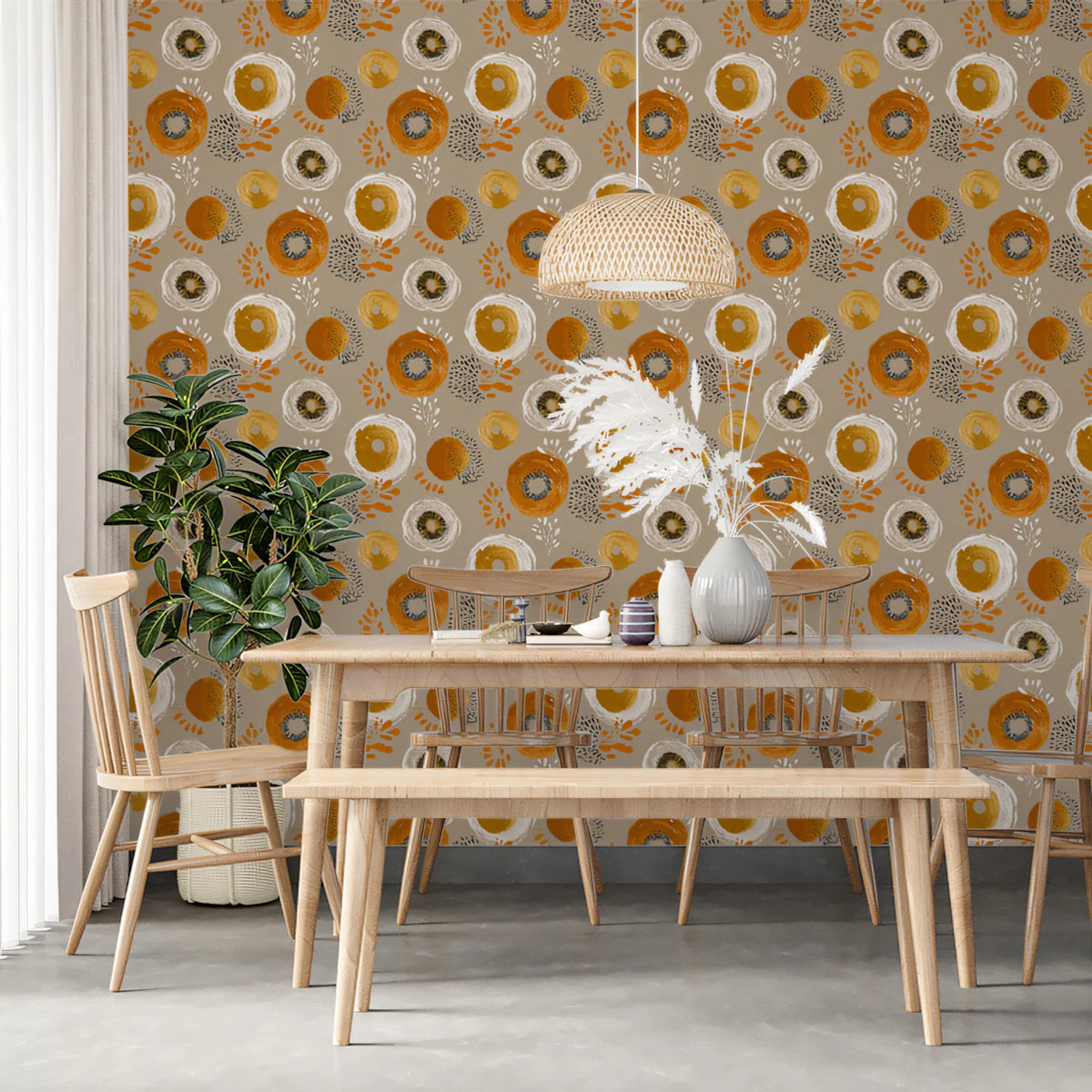 Abstract Painted Floral Mural Wallpaper in Warm Ochre and Gold Mural Wallpaper - room preview 02