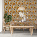 Abstract Painted Floral Mural Wallpaper in Warm Ochre and Gold Mural Wallpaper - room preview 02
