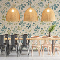 Watercolor Botanical Mural Wallpaper in Sage and Slate Blue Mural Wallpaper - room preview 02