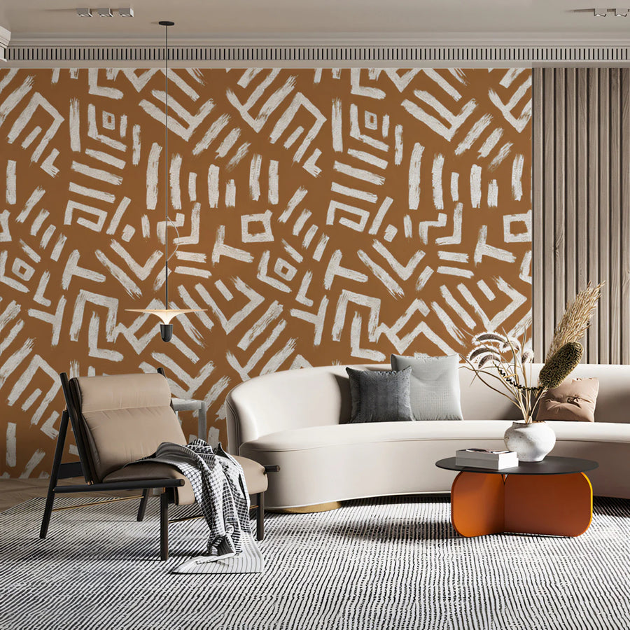 Papier peint mural en argile tribale abstraite — Papier peint mural moderne à lignes dessinées à la main