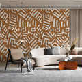 Abstract Tribal Clay Mural Wallpaper — Modern Hand-Drawn Lines Mural Wallpaper - room preview 02