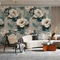 Brushstroke Floral Mural Wallpaper — Artistic Distressed Design Mural Wallpaper - room preview 02