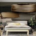 Metallic Brushstroke Mural Wallpaper — Gold and Charcoal Abstract Mural Wallpaper - room preview 02