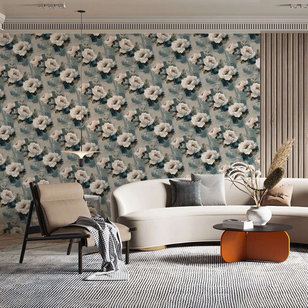 Vintage Rose Garden Mural Wallpaper — Painterly Floral Pattern Mural Wallpaper - room preview 02