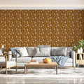Modern Folk Motif Mural Wallpaper — Bohemian Earthy Pattern Mural Wallpaper - room preview 02