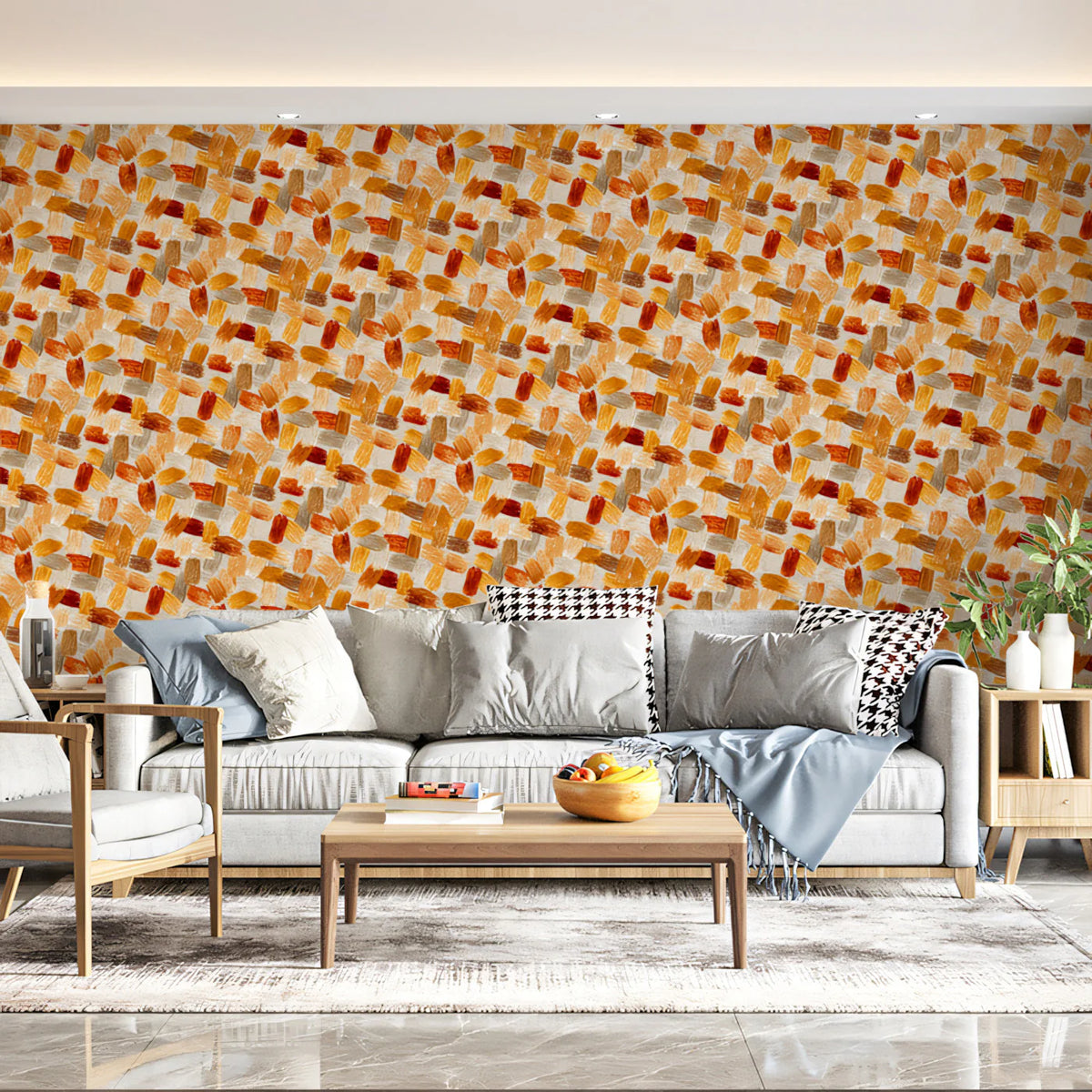 Woven Earth Brushstroke Mural Wallpaper — Textured Abstract Art Mural Wallpaper - room preview 02