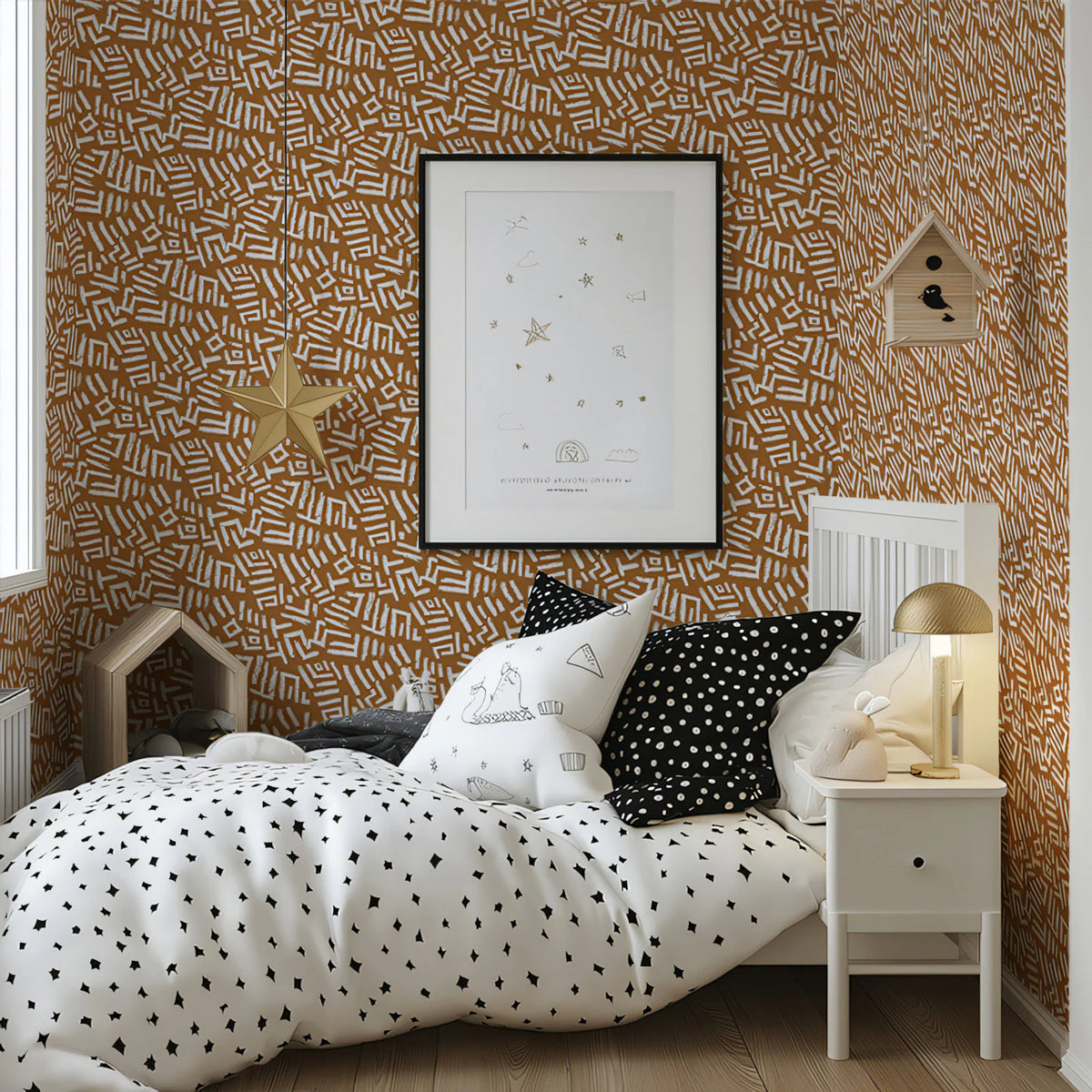 Abstract Geometric Earthy Mural Wallpaper — Modern Tribal Print Mural Wallpaper - room preview 02