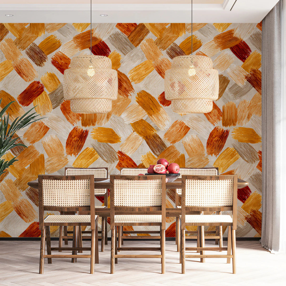 Woven Earth Brushstroke Mural Wallpaper — Abstract Warm Texture Mural Wallpaper - room preview 02