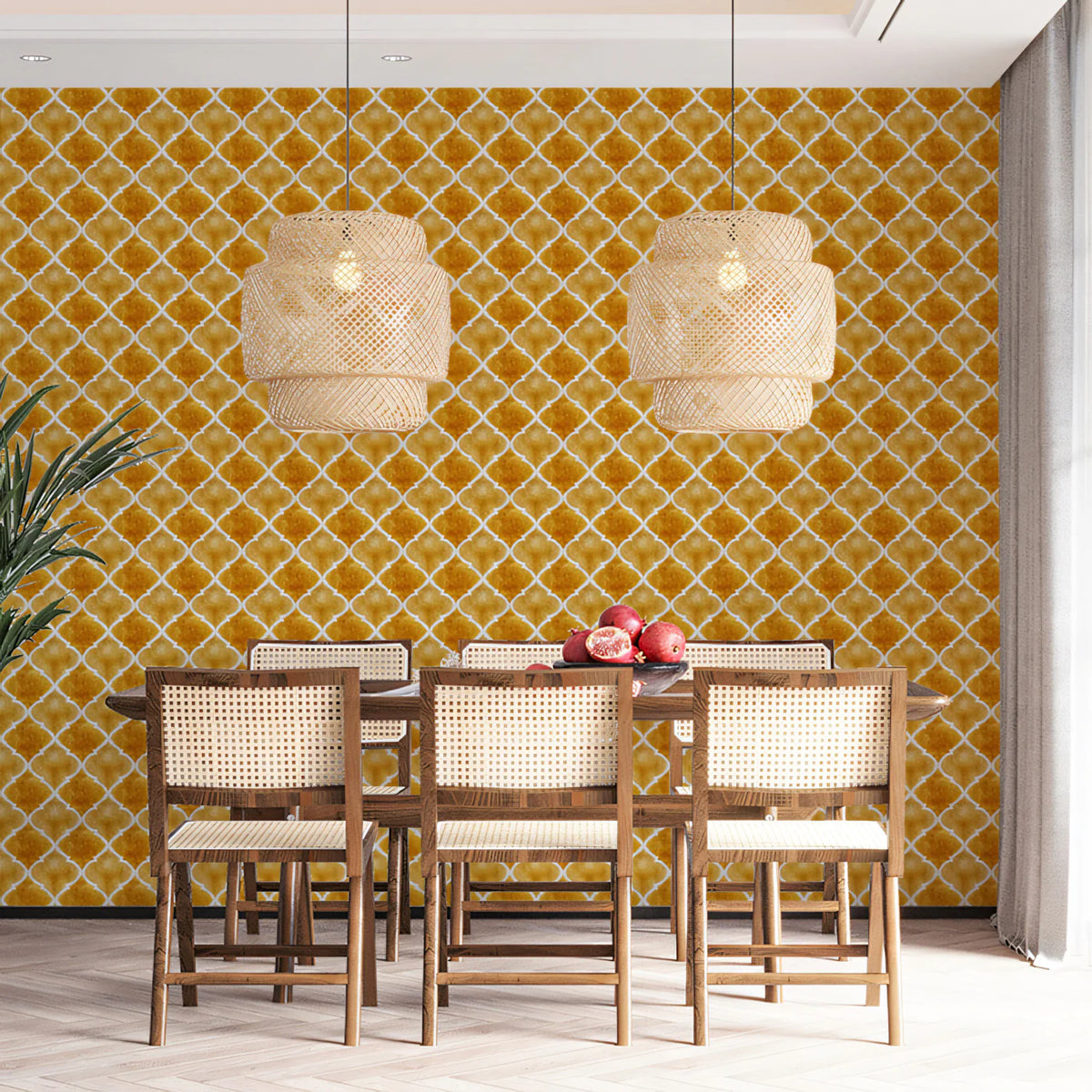 Gilded Trellis Mural Wallpaper — Moroccan Lattice Pattern Mural Wallpaper - room preview 02