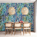 Abstract Foliage Mural Wallpaper — Blue and Green Leaf Pattern Mural Wallpaper - room preview 02
