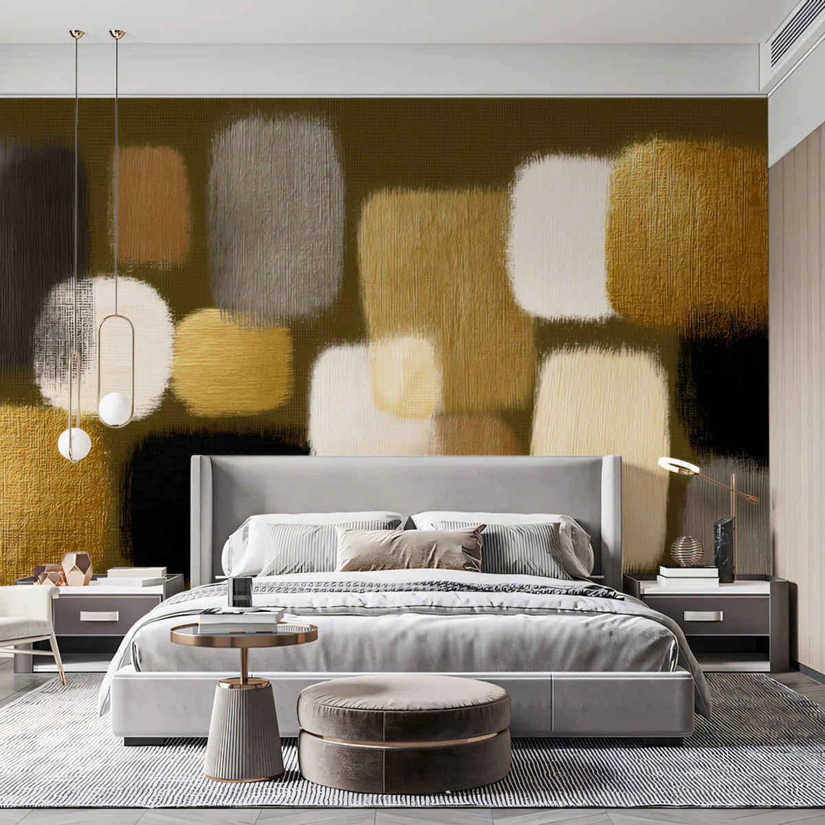 Abstract Painted Block Mural Wallpaper in Earthy Gold and Charcoal Mural Wallpaper - room preview 02