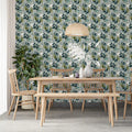 Abstract Botanical Leaf Mural Wallpaper — Muted Teal and Sage Green Mural Wallpaper - room preview 02