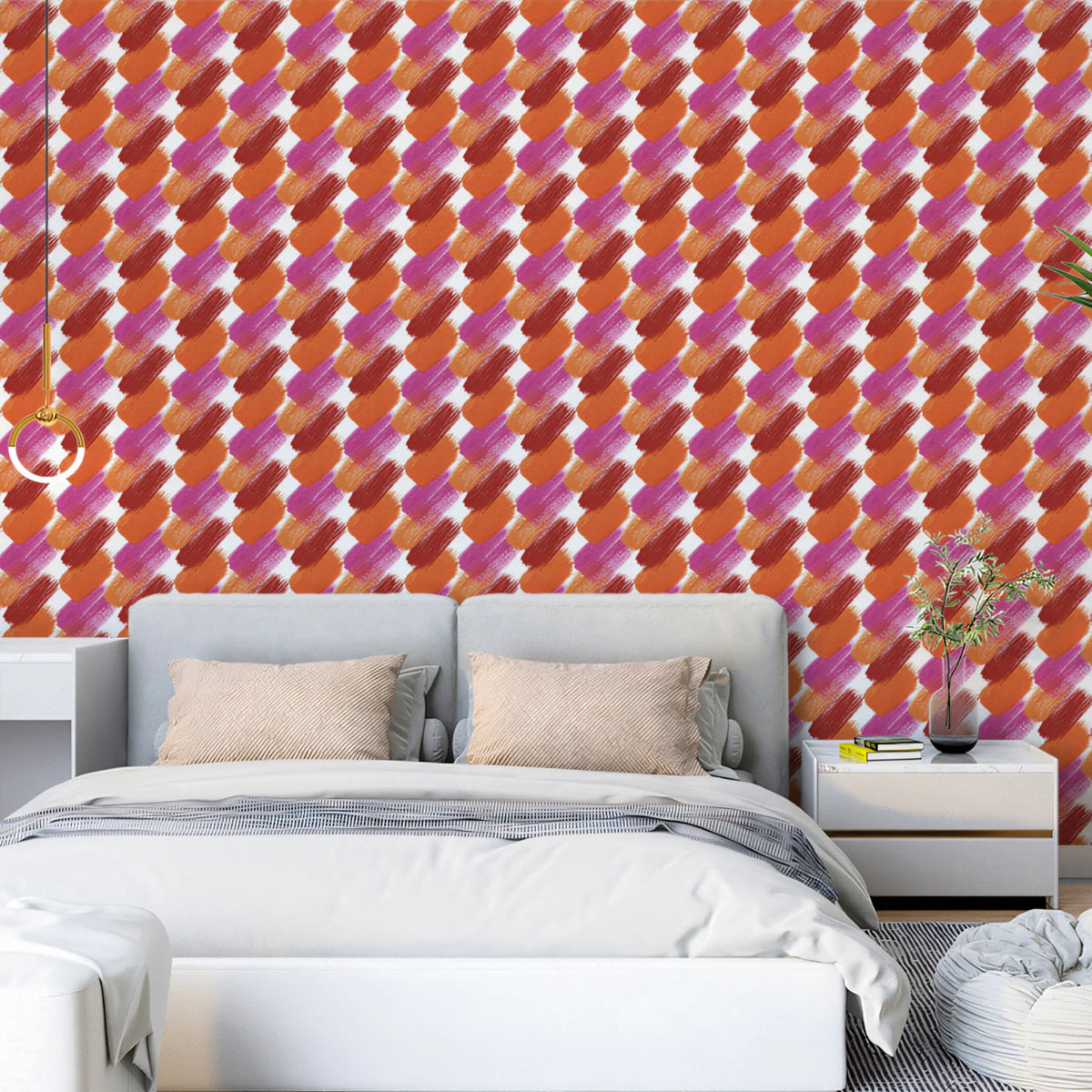 Abstract Brushstroke Mural Wallpaper — Vibrant Diagonal Texture Mural Wallpaper - room preview 02