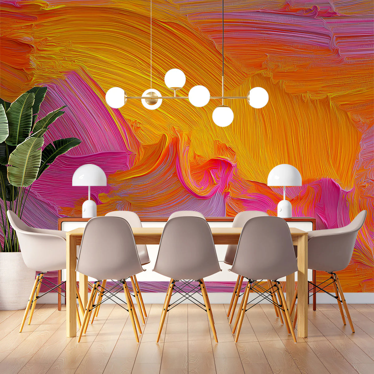 Abstract Impasto Mural Wallpaper — Energetic Brushstroke Art Mural Wallpaper - room preview 02