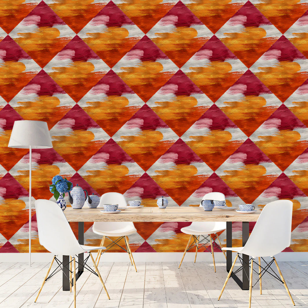 Abstract Diamond Mural Wallpaper — Painterly Harlequin Print Mural Wallpaper - room preview 02