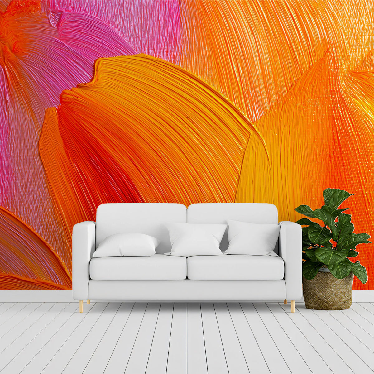 Vibrant Abstract Brushstroke Mural Wallpaper — Sunset Hues Mural Wallpaper - room preview 02