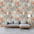 Abstract Botanical Mural Wallpaper — Soft Pink and Gray Leaf Trail Mural Wallpaper - room preview 02