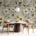 Abstract Botanical Mural Wallpaper — Soft Earthy Floral Print Mural Wallpaper - room preview 02