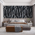 Abstract Ribbon Mural Wallpaper — Moody Monochrome Swirls Mural Wallpaper - room preview 02